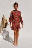 Fall Floral Ruffle Short Dress with Pop Sleeves