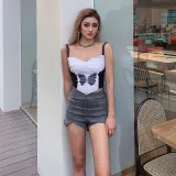 White and Black Butterfly Vintage Strap Crop Top