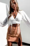 Sexy White Deep-V Vintage Crop Top with Puff Sleeves