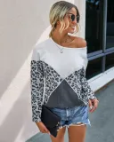 Autumn Contrast Round Neck Leopard Shirt