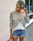 Autumn Contrast Round Neck Leopard Shirt