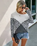 Autumn Contrast Round Neck Leopard Shirt