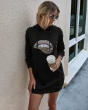 Autumn Lips Print Hoodie Dress