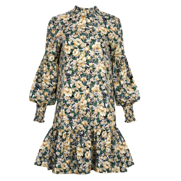 Fall Floral Ruffle Short Dress with Pop Sleeves