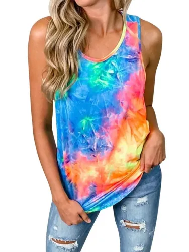 Summer Tie Dye Round Neck Vest