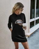 Autumn Lips Print Hoodie Dress