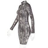 Long Sleeve Snake Skin Mini Club Dress