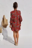 Fall Floral Ruffle Short Dress with Pop Sleeves