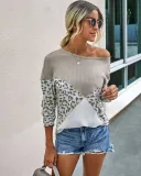 Autumn Contrast Round Neck Leopard Shirt