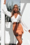 Sexy White Deep-V Vintage Crop Top with Puff Sleeves