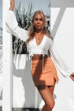 Sexy White Deep-V Vintage Crop Top with Puff Sleeves