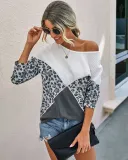 Autumn Contrast Round Neck Leopard Shirt