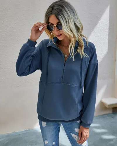 Autumn Plain Pocket Zipper Shirt