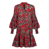 Fall Floral Ruffle Short Dress with Pop Sleeves