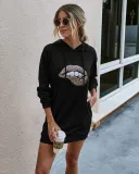 Autumn Lips Print Hoodie Dress