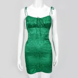 Sexy Green Print Strap Mini Club Dress