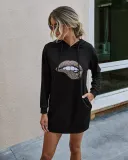 Autumn Lips Print Hoodie Dress