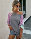 Autumn Tie Dye O Neck Shirt with Pop Sleeves
