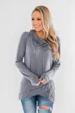 Gray Casual Cowl Neck Pullover Sweatshirt