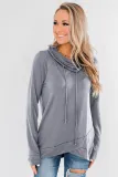 Gray Casual Cowl Neck Pullover Sweatshirt