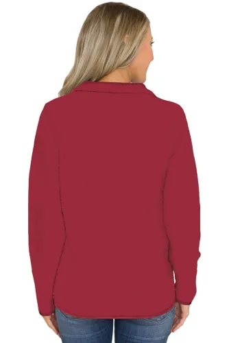 Cute Reindeer Print Zip Neck Pullover Sweatshirt