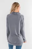 Gray Casual Cowl Neck Pullover Sweatshirt