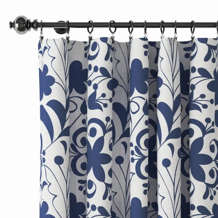 Floral Print Polyester Linen Curtain Drapery AURELIA