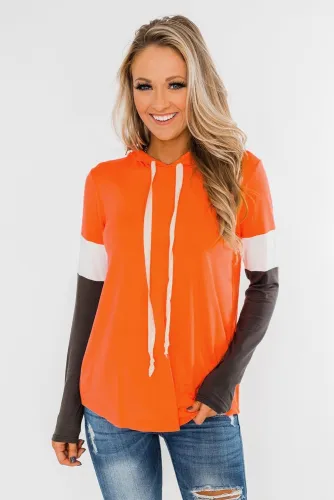 Orange Colorblock Long Sleeve Hoodie