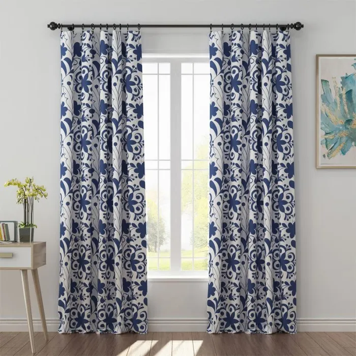 Floral Print Polyester Linen Curtain Drapery AURELIA