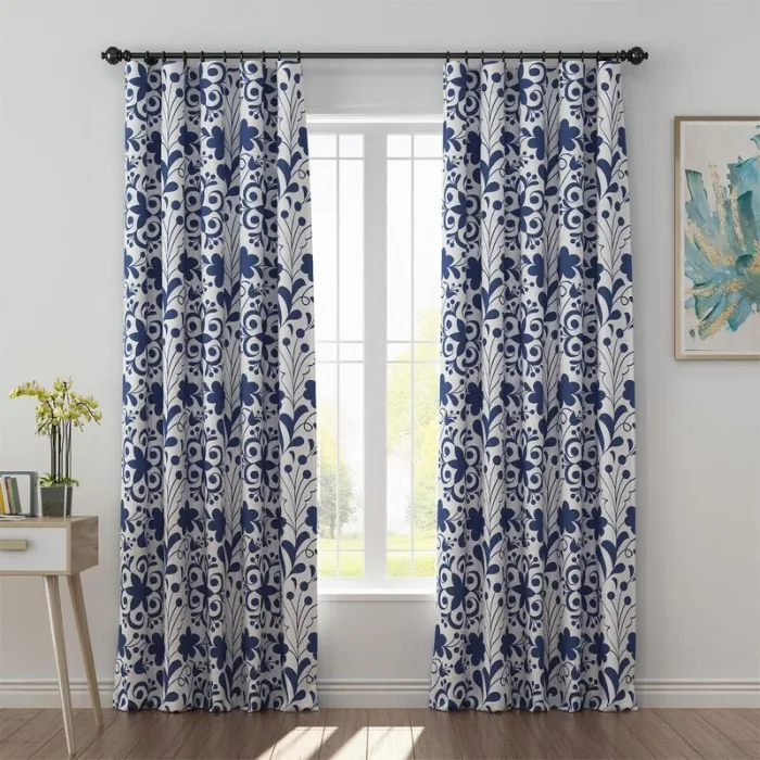 Floral Print Polyester Linen Curtain Drapery AURELIA