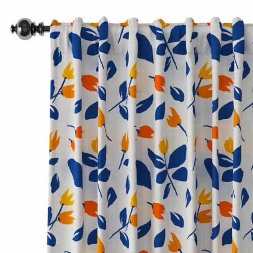 Floral Print Polyester Linen Curtain Drapery NORA