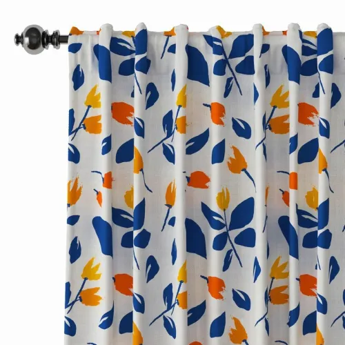 Floral Print Polyester Linen Curtain Drapery NORA