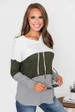 Green Color Block Drawstring Thumbhole Hoodie