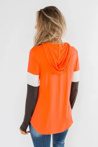 Orange Colorblock Long Sleeve Hoodie