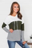 Green Color Block Drawstring Thumbhole Hoodie