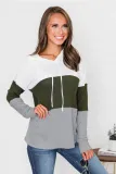 Green Color Block Drawstring Thumbhole Hoodie
