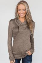Brown All This Time Zipper Pullover Top