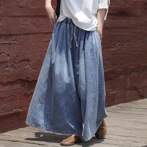 Blugi moderni de vară pentru femei, casual, din bumbac delicat, cu elastic în talie, foarte largi pe picior