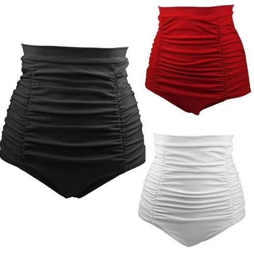 Bikini pentru costumul de baie, model nou cu talie înaltă și material plisat, acoperă bine abdomenul