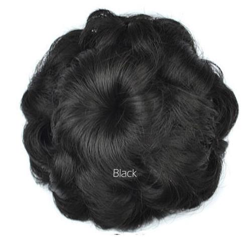 Accesoriu pentru păr sub formă de coc ondulat în formă de floare, din păr sintetic, cu elastic