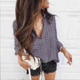 Bluză / cămașă model la modă pentru femei, stil casual, model cu buline, cămașă cu decolteu în V