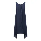 Plus Size Crew Neck Sleeveless Linen Solid Maxi Dress