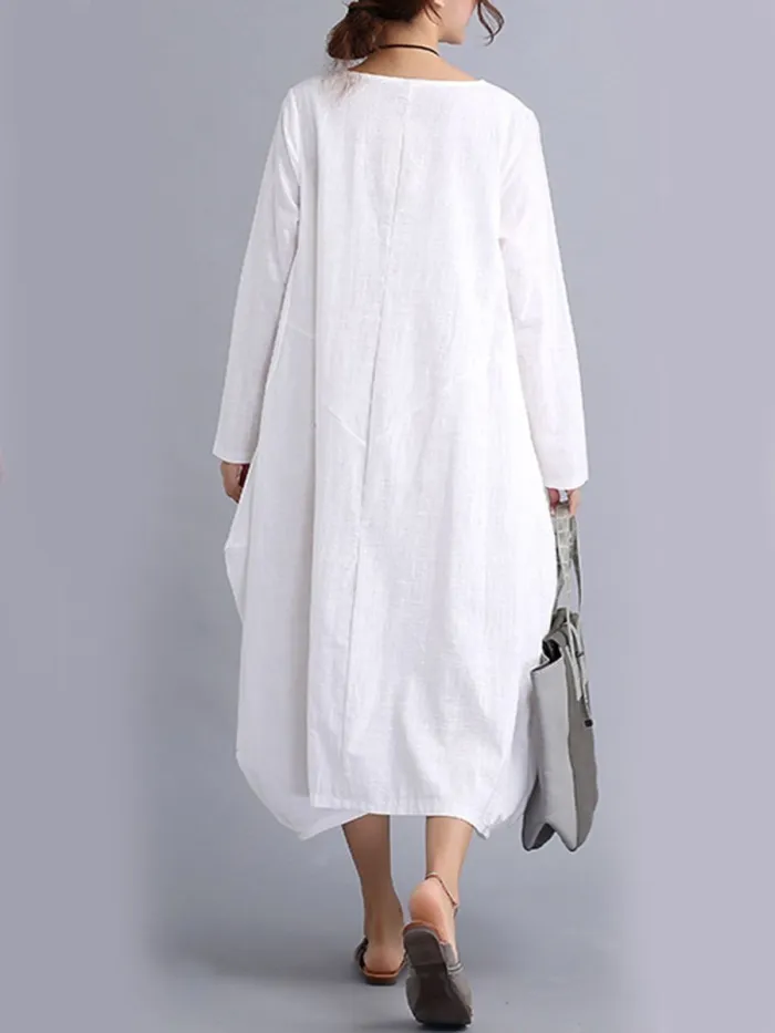 Oversized Round Neck Pocket  Plain Shift Plus Size Dress