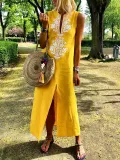 Sleeveless Geometric Casual Linen Maxi Dresses