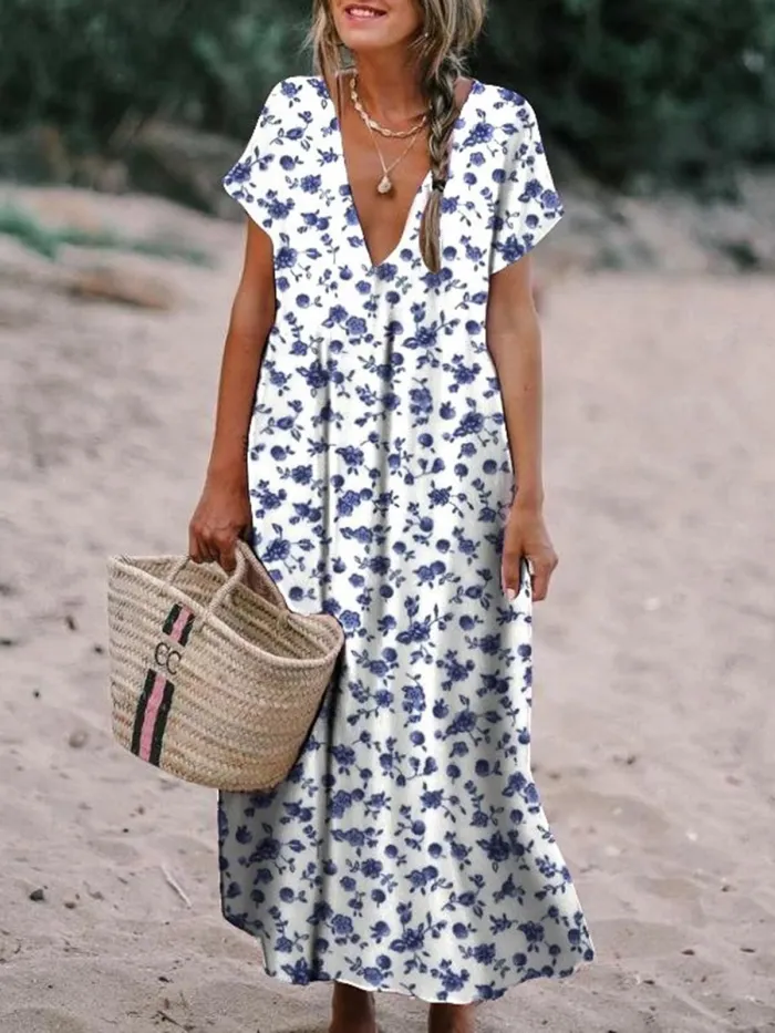 Floral-Printed Maxi Holiday Dress