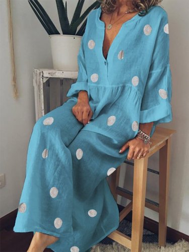 Women Polka Dots Maxi Dresses Shift Daily Boho Printed Dresses