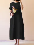 Shift Women Daily Linen Short Sleeve Casual Solid Casual Dress