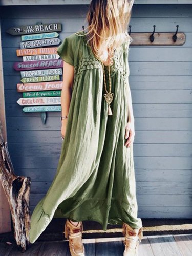 Patchwork V Neck Short Sleeve Dresses