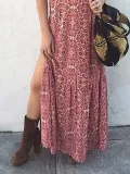 Warm Grey Floral Polyester Fall Dress