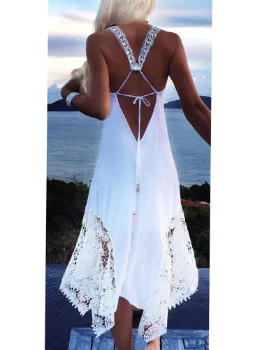 Spandex Basic V Neck Sleeveless Vacation Dress